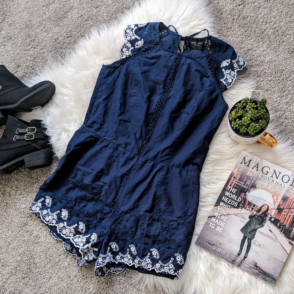 Romeo + Juliet Couture | navy eyelet cutout romper